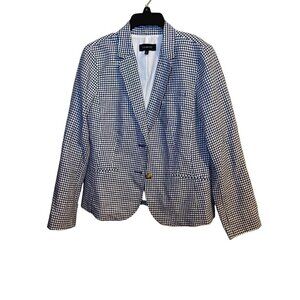 Talbots Blue and White Gingham Two Button Blazer Linen Cotton Size 12 NWOT
